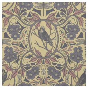Mauve, Tan & Grått Kråka & Dragonfly Blommigt Tyg