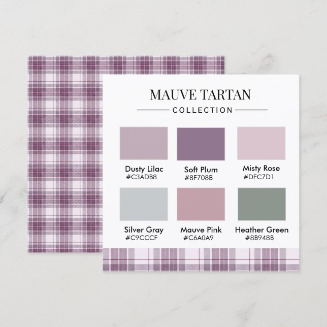 Mauve Tartan Färgpalettkort  Inbjudningar (Fram/baksida)