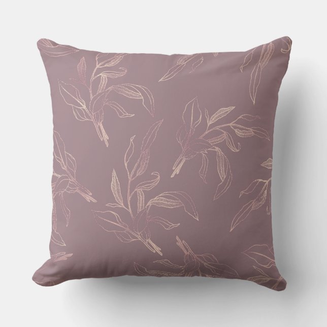  Mauve/Taupe Elegant Luxury Blommigt Pillow Kudde (Framsida)