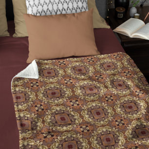 Mauve Taupe Ochre Tan Brown Bohemian Bali Art Fleecefilt