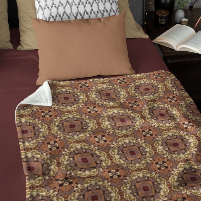 Mauve Taupe Ochre Tan Brown Bohemian Bali Art Fleecefilt (Skapare uppladdad)