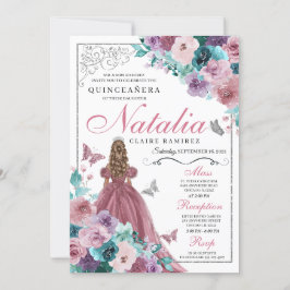 Mauve & Teal Ocean Sunset Princess Quinceanera Inbjudningar