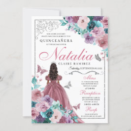 Mauve & Teal Ocean Sunset Princess Quinceanera Inbjudningar