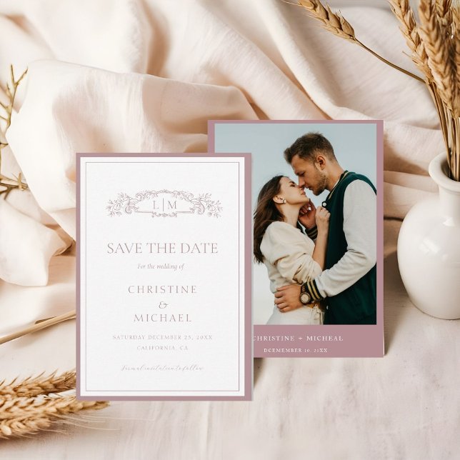 Mauve & Teracotta botaniska vapenskölden monogram  Spara Datumet (Skapare uppladdad)