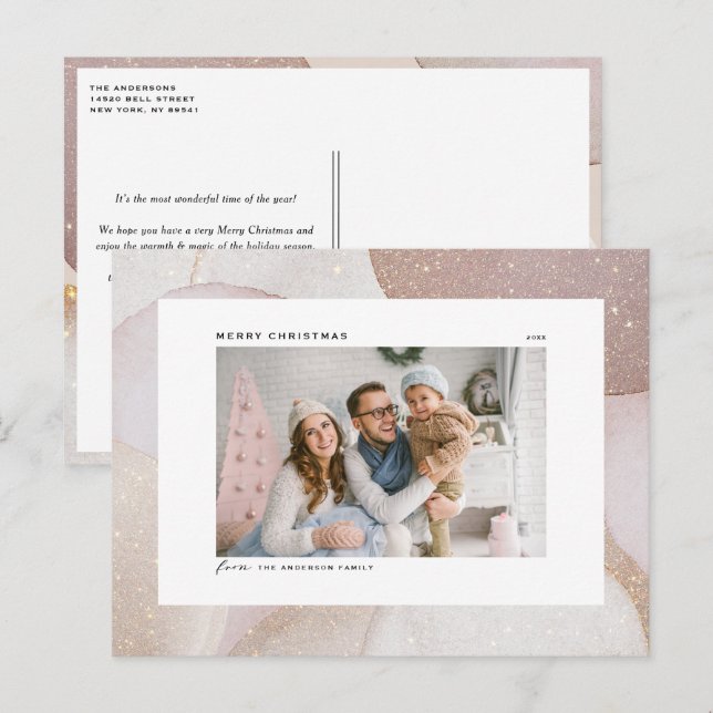Mauve Tones och Glitter Accents Photo jul Helg Vykort (Fram/baksida)