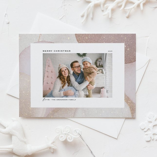 Mauve Tones och Glitter Accents Photo jul Julkort (Blush, Mauve & Neutral Tones with Glitter Accents Photo Christmas Holiday Card)