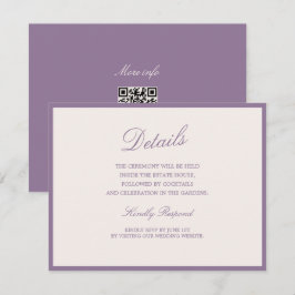 Mauve Trädgård Bröllop QR Detaljeringskort Tilläggskort
