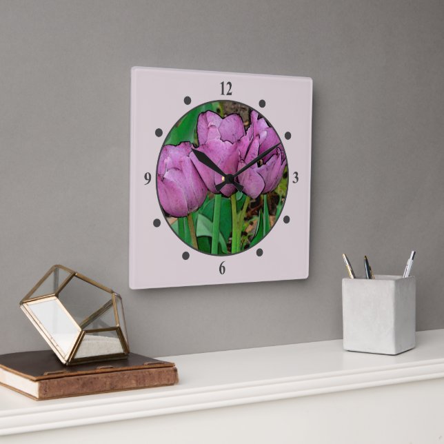 "MAUVE TULIPS" FYRKANTIG KLOCKA (Kontor)