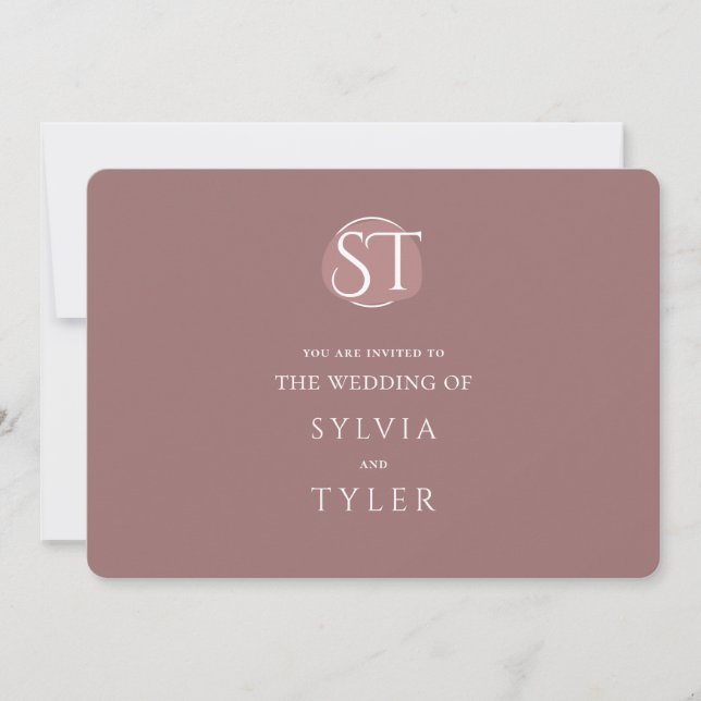 Mauve Typography Vapensköld Monogram Bröllop Inbjudningar (Framsida)