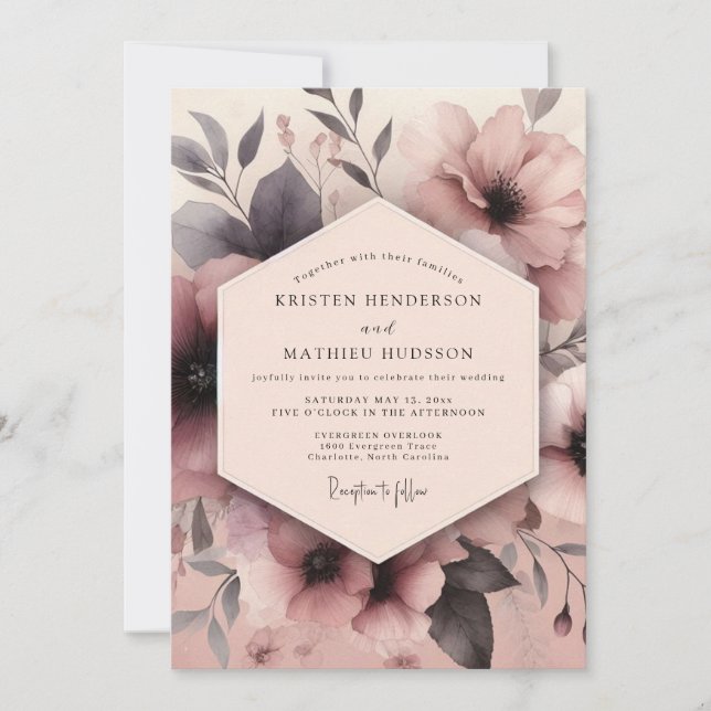 Mauve Umbral Bloom Wedding Inbjudningar (Framsida)