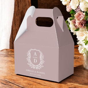 Mauve Vapensköld Blommigt Monogram Bröllop Modern Presentaskar
