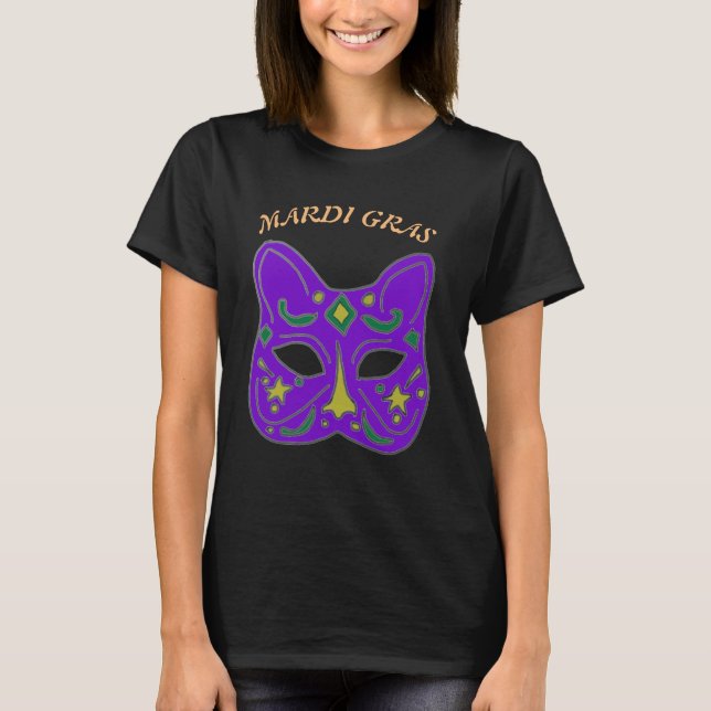 Mauve Venetian Cat Mask Mardi Gras T-Shirt (Framsida)