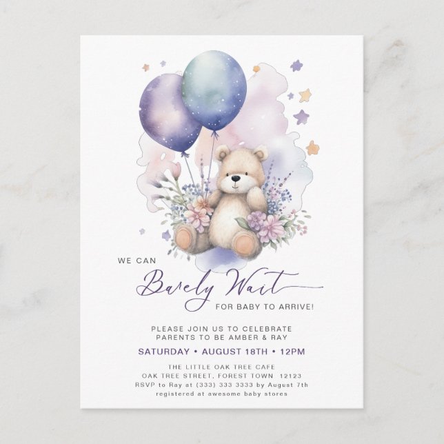 Mauve, vi kan barly Wait Girl Baby Shower Inbjudan Vykort (Framsida)