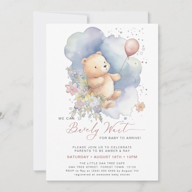 Mauve, vi kan barly Wait Girl Baby Shower Inbjudningar (Framsida)