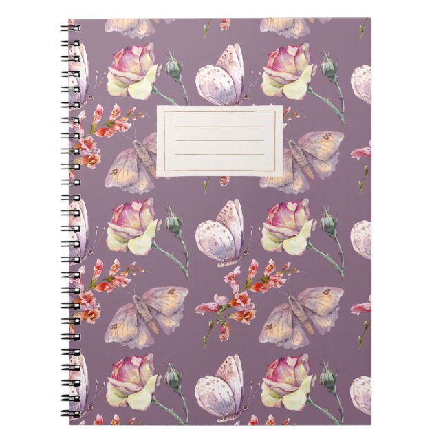Mauve Vintage Botanical Butterfly Notebook Anteckningsbok (Framsidan)