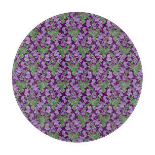 Mauve Violets Blommönster Glass Cshing Board