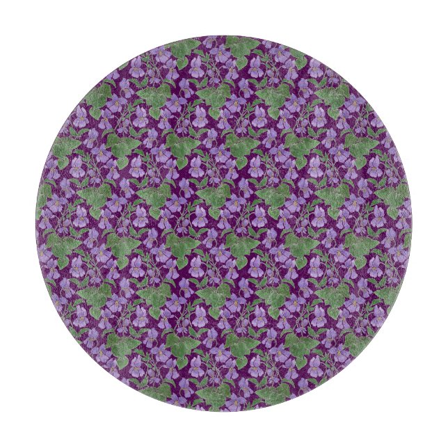 Mauve Violets Blommönster Glass Cshing Board (Framsidan)