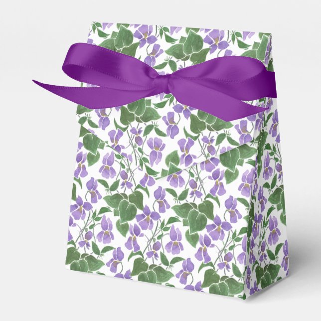Mauve Violets Blommönster Tält Favor Box Presentaskar (Framsidan Sidan)