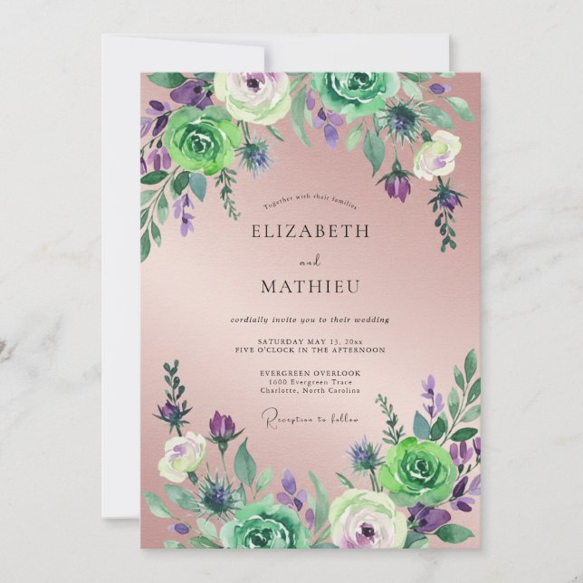Mauve Violett Lövverk Eukalyptus Bröllop Inbjudningar (Framsida)