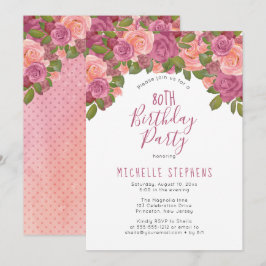  Mauve Watercolor-Blommigt 80:e Födelsedagsfesten Inbjudningar