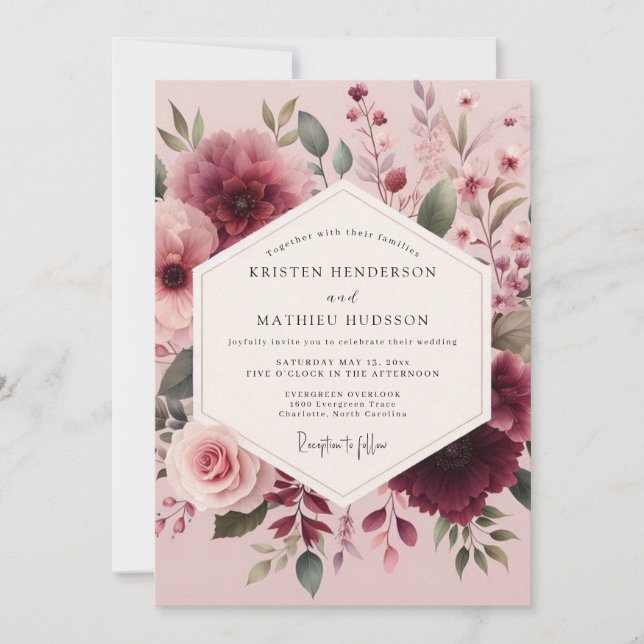 Mauve Watercolor Bloom Wedding Inbjudningar (Framsida)