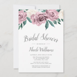 Mauve Watercolor Ro Blommigt Möhippa Inbjudningar