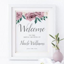Mauve Watercolor Ro Blommigt Möhippa Välkommen Poster