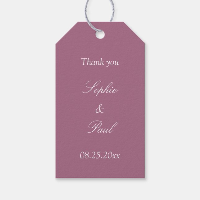 Mauve Wedding Favor Tack Gift Märkres Presentetikett (Framsidan)