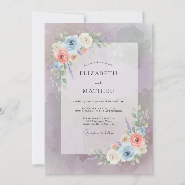 Mauve Whimsical Floral Wedding Inbjudningar (Framsida)
