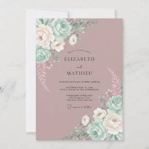 Mauve Whimsical Mint Blommig Bröllop Inbjudningar