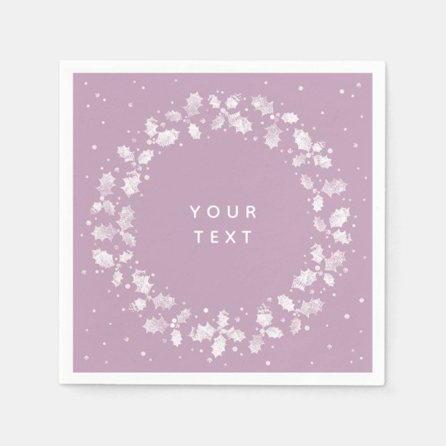 Mauve + White Hand Prated Holly WandeGod-jul Pappersservett (Framsidan)