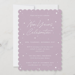 Mauve+White Script Scattered Stars New Year' Party Inbjudningar