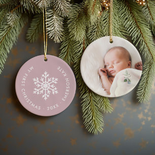 Mauve Winter Snowflake First jul Photo Julgransprydnad Keramik