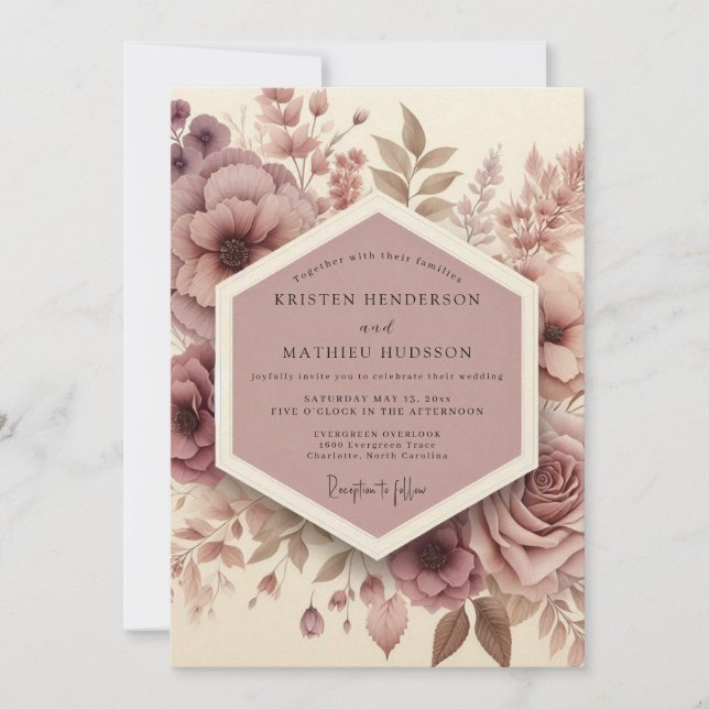 Mauve Woodland Bloom Wedding Inbjudningar (Framsida)