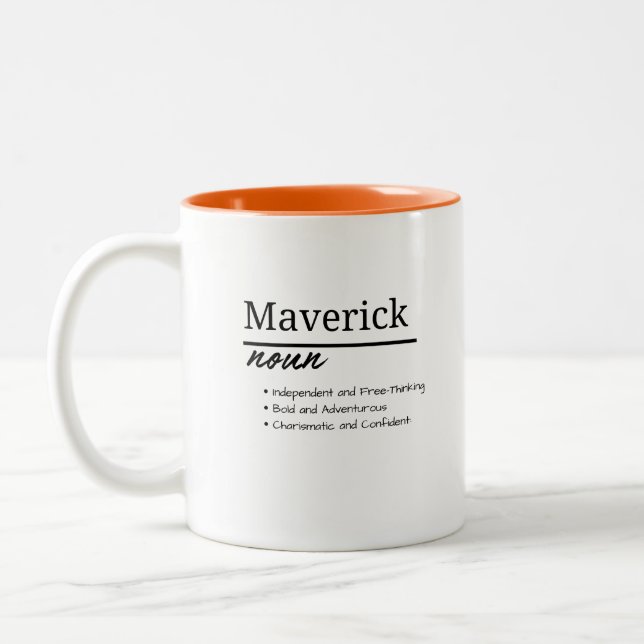 Maverick, Boy Personalized Namndefinition Två-Tonad Mugg (Vänster)