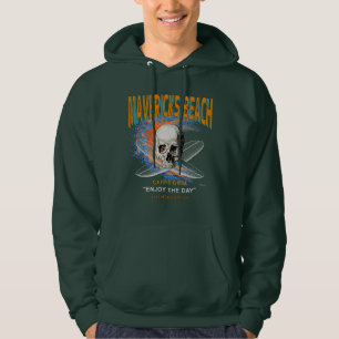 Mavericks Beach California Surfer Skull och Kor Hoodie