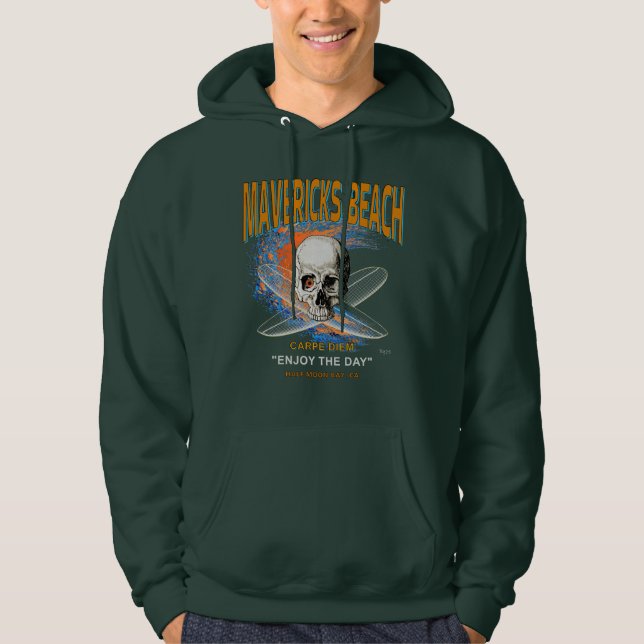 Mavericks Beach California Surfer Skull och Kor Hoodie (Framsida)