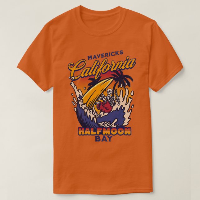 Mavericks Halva Måne Bay California Big Wave Surfi T Shirt (Design framsida)