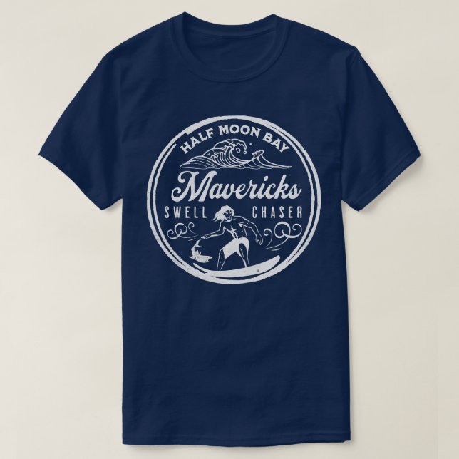 Mavericks Halva Måne Bay California Big Wave Surfi T Shirt (Design framsida)