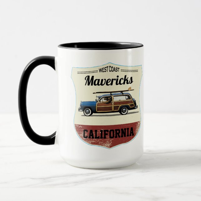 Mavericks Surfing Beach Woody Mugg (Vänster)