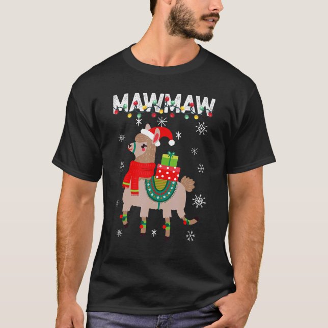 Mawmaw  Christmas Llama Lights Matching Family T Shirt (Framsida)