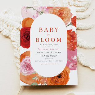 MAX Fold Fuchsia & Orange Blommigt Baby i Bloom Inbjudningar