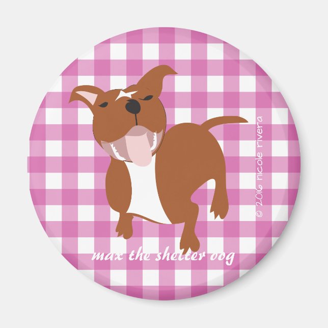 Max | Rosa Gingham 24,5 tum Round Magnet (Framsidan)