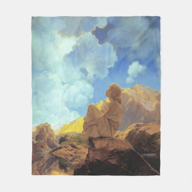 Maxfield Parrish Morgon 1922 Moln Blå Konstkopia Fleecefilt (Framsidan)