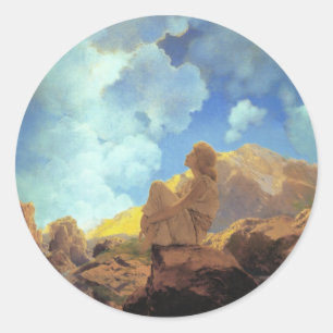 Maxfield Parrish Morgon 1922 Moln Blå Konstkopia Runt Klistermärke