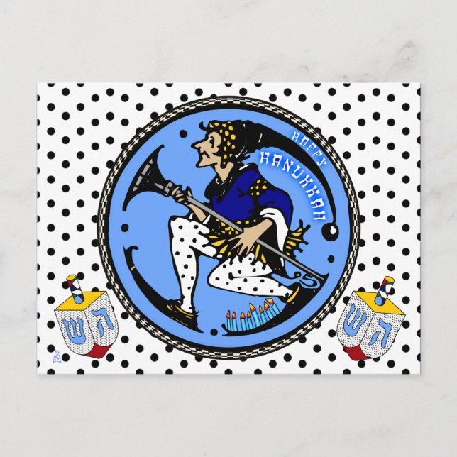 Maxfield Parrish-y Hanukkah Elf och Dreidel Helg Vykort (Framsida)