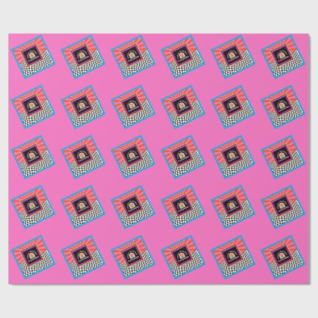 Maximalism Birthday Colorful Checkered Blommigt Presentpapper (Platt)
