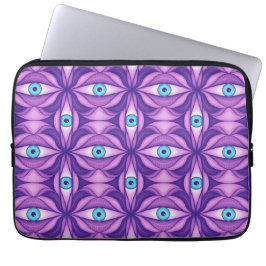 Maximalist Abstract Botanical Eye Pattern Purple Laptop Fodral