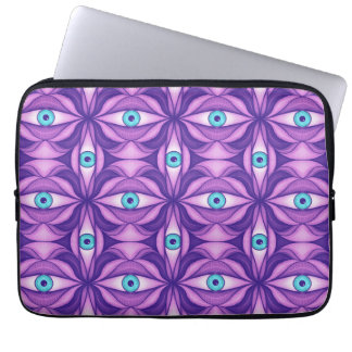 Maximalist Abstract Botanical Eye Pattern Purple Laptop Fodral