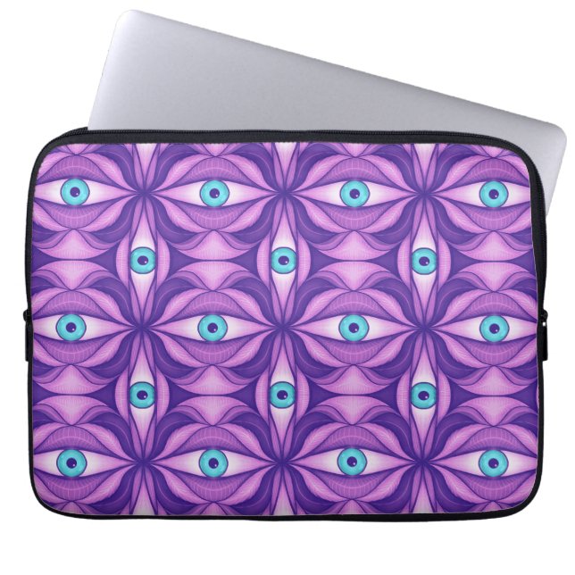 Maximalist Abstract Botanical Eye Pattern Purple Laptop Fodral (Framsidan)